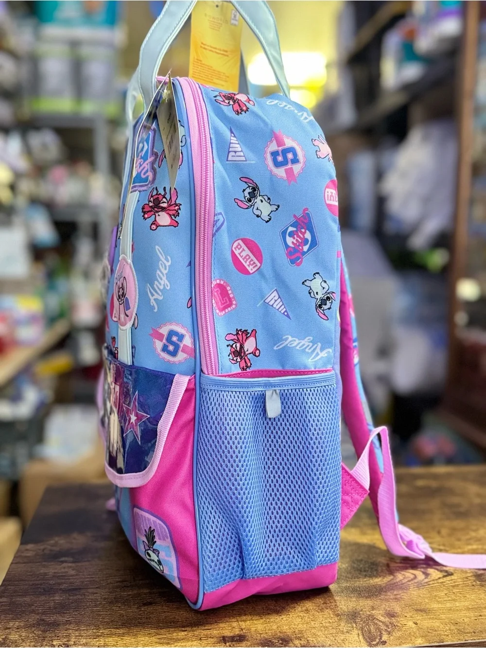Disney Stitch Kids Backpack - Light Blue & Pink Cartoon Bag